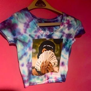 Handmade tye die tshirt with custom picture | womens shirt | v neck | retro